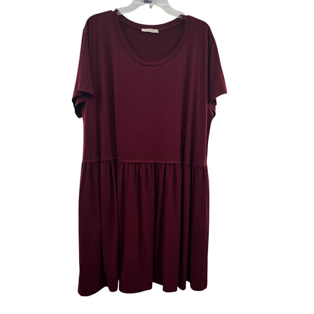 Entro Women's A-Line Midi Dress Maroon Size XXL Short Sleeve
